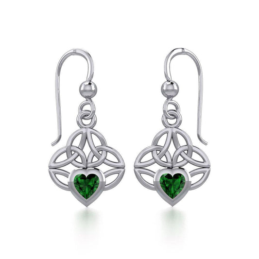 Celtic Knotwork Silver Earrings with Heart Gemstone TER1846 Earrings