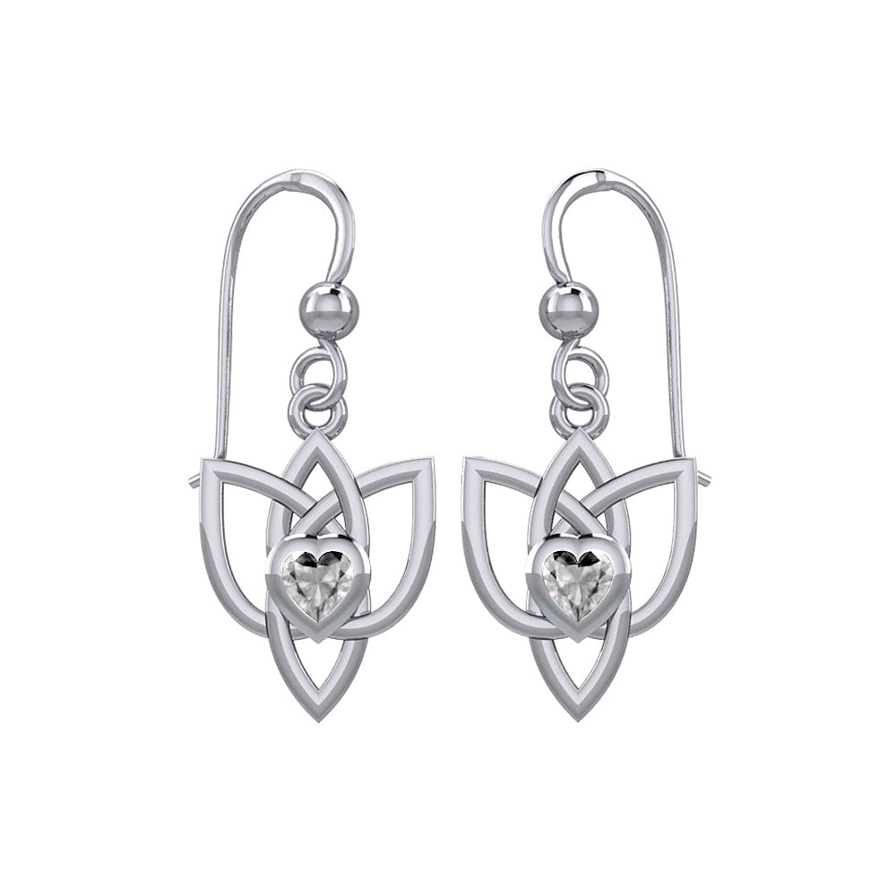Celtic Knotwork Silver Earrings with Heart Gemstone TER1847