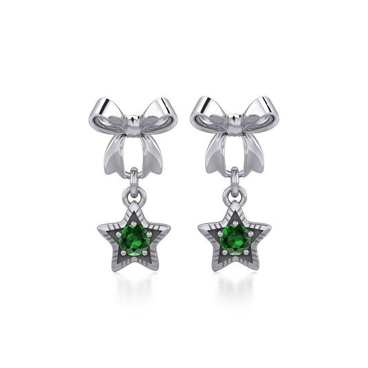 Ribbon with Dangling Gemstone Star Silver Post Earrings TER1854 Earrings