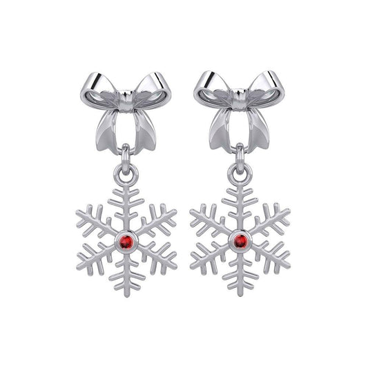 Ribbon with Dangling Gemstone Snowflake Silver Post Earrings TER1855 Earrings