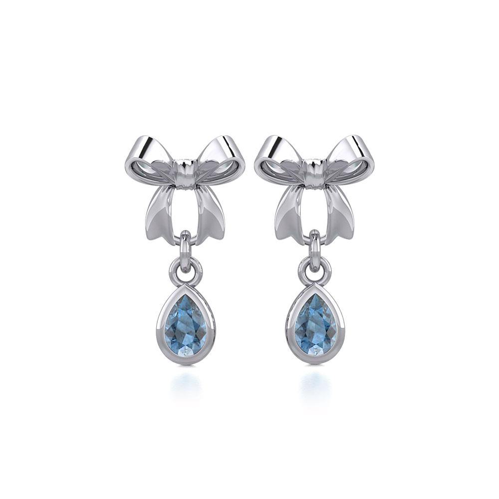 Ribbon with Dangling Teardrop Gemstone Silver Post Earrings TER1859 Earrings