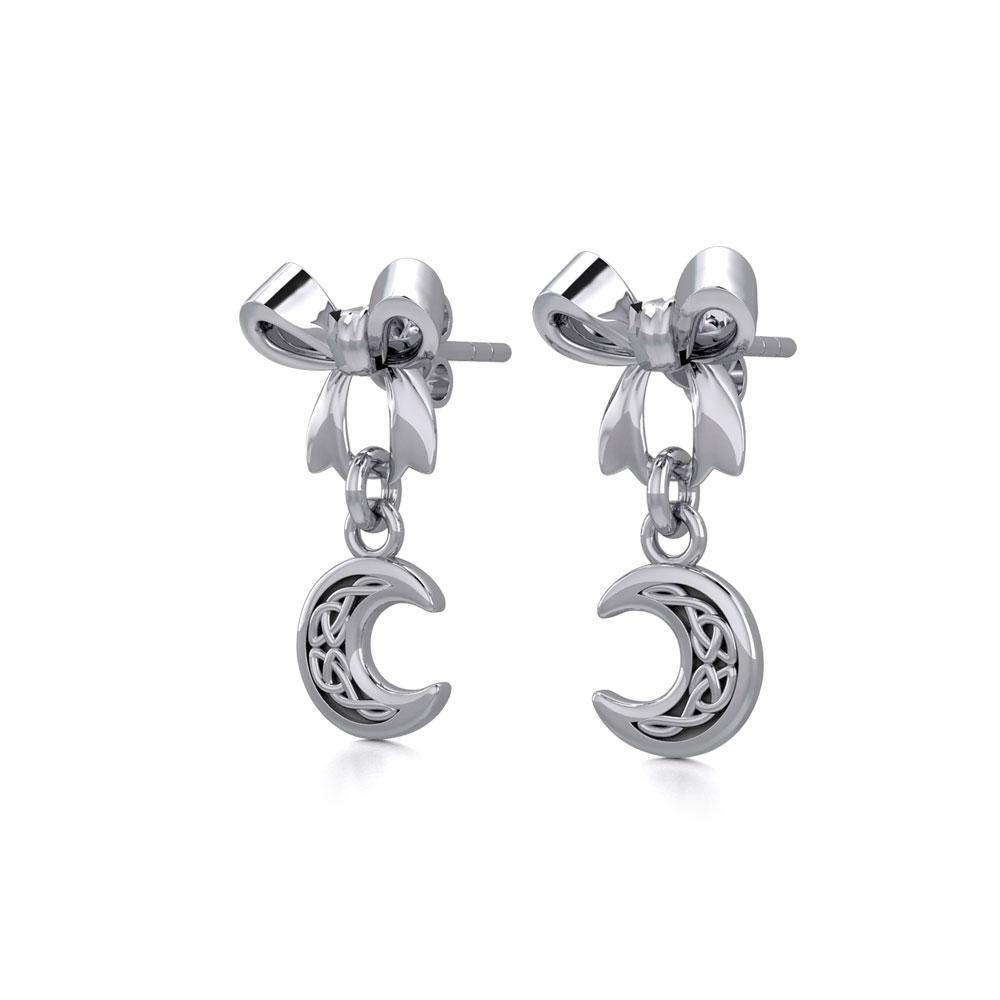 Ribbon with Dangling Celtic Crescent Moon Silver Post Earrings TER1865 Earrings