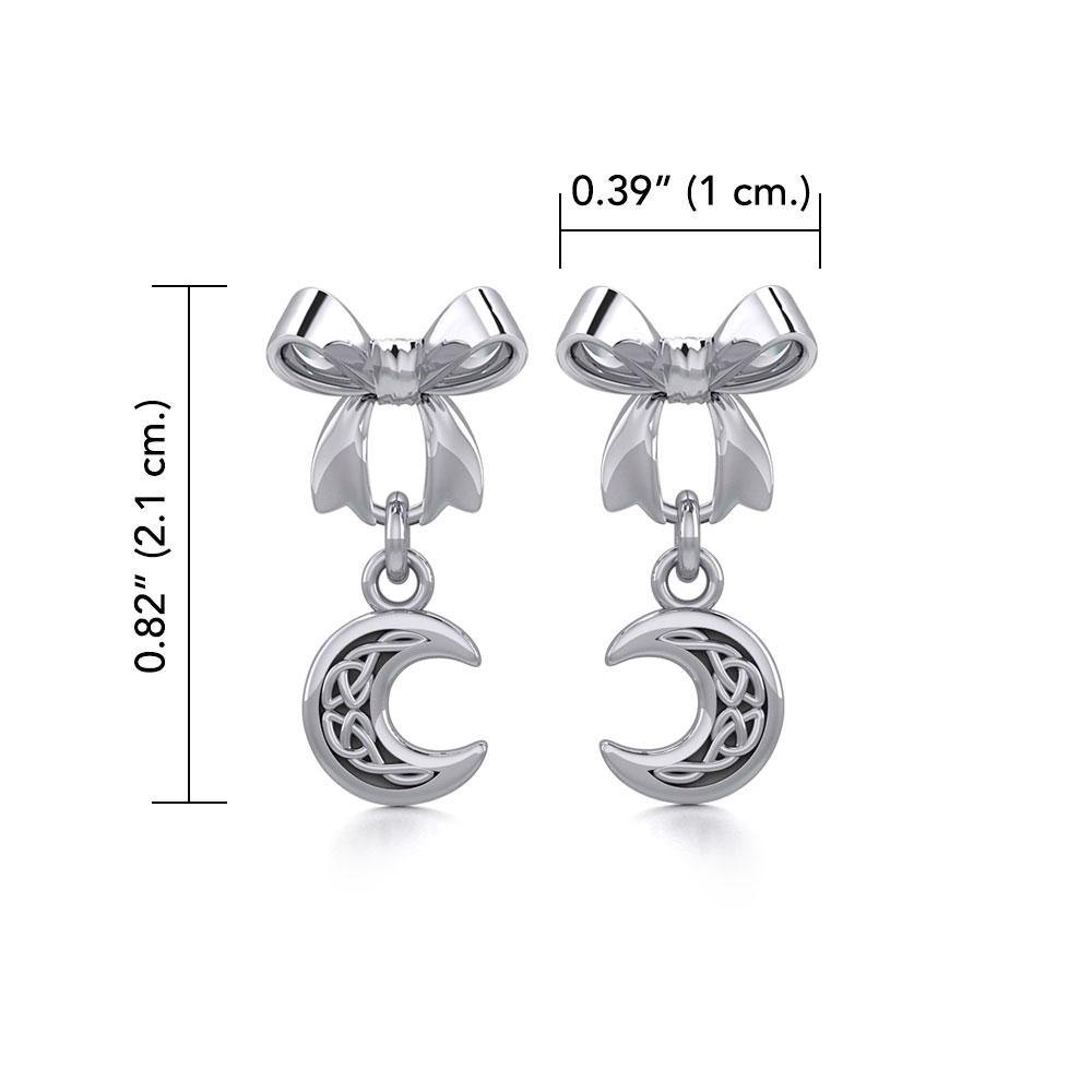 Ribbon with Dangling Celtic Crescent Moon Silver Post Earrings TER1865 Earrings