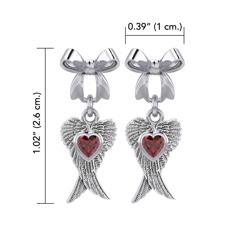 Ribbon with Dangling Double Angel Gemstone Wings Silver Post Earrings TER1866 Post Earrings