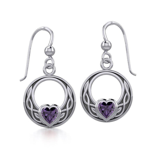 Celtic Knot Silver Earrings with Heart Gemstone TER1876 Earrings