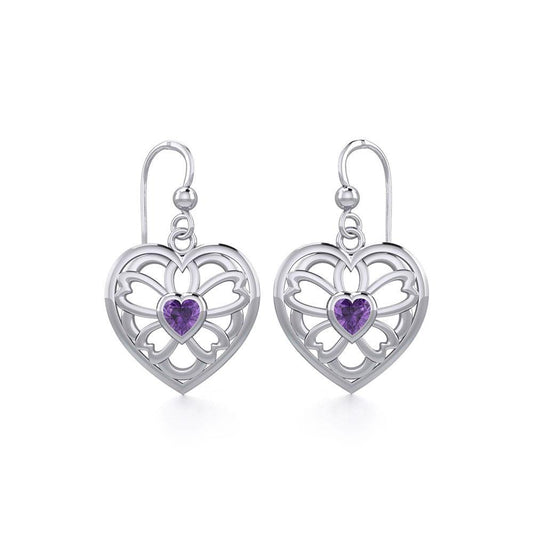 Flower in Heart Silver Earrings with Gemstone TER1880 Earring
