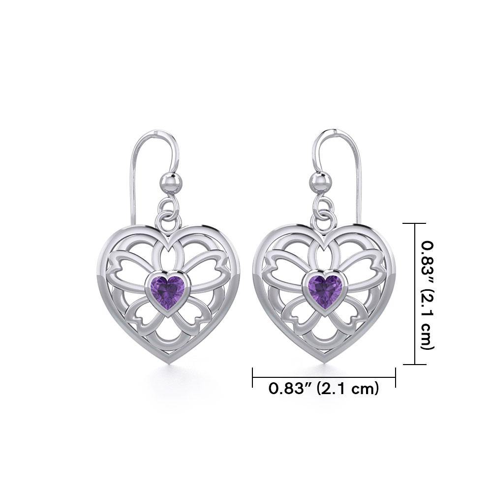 Flower in Heart Silver Earrings with Gemstone TER1880 Earring