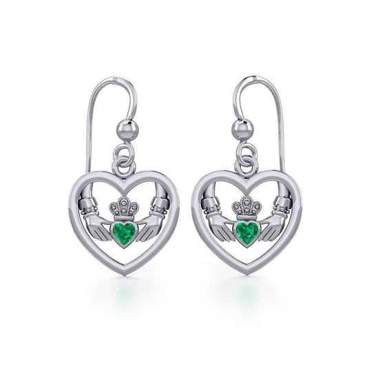 Claddagh in Heart Silver Earrings with Gemstone TER1883 Earring