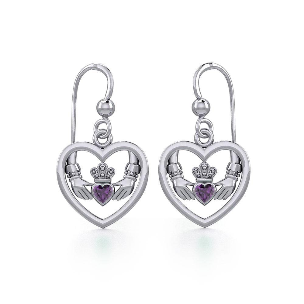 Claddagh in Heart Silver Earrings with Gemstone TER1883 Earring