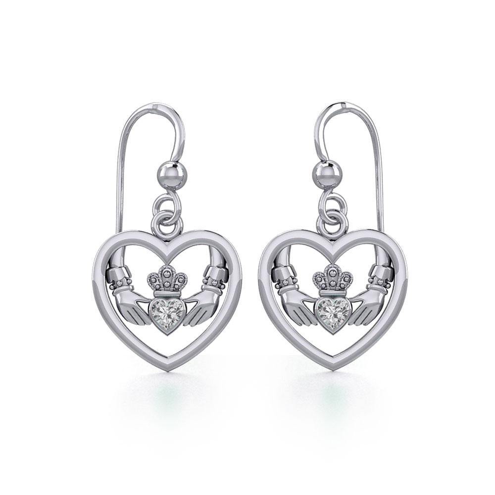 Claddagh in Heart Silver Earrings with Gemstone TER1883 Earring