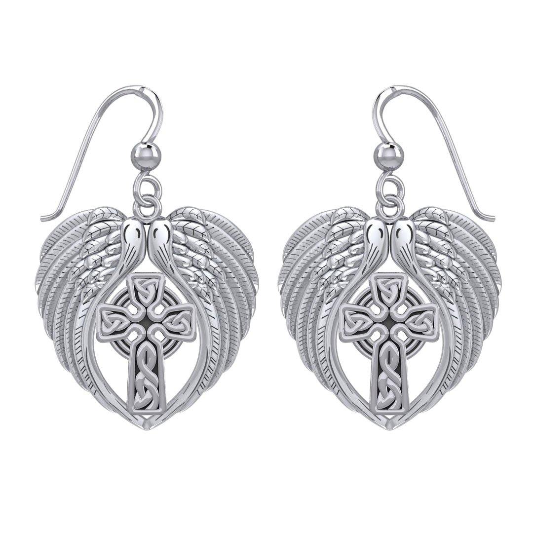 Feel the Tranquil in Angels Wings Sterling Silver Earrings with Celtic Cross TER1893 Earrings