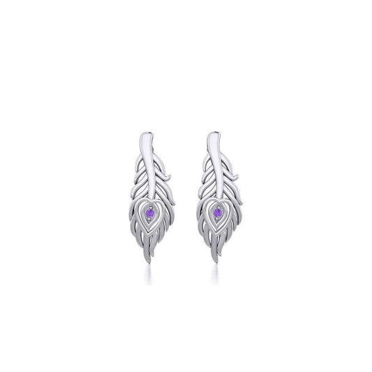 Peacock Tail Silver Post Earrings with Gemstone TER1916 Post Earrings