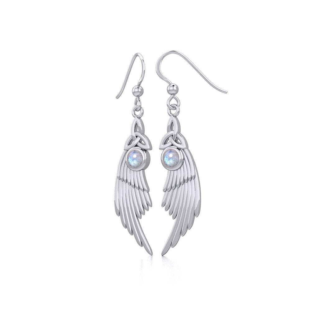 Celtic Trinity Knot Angel Wing Silver Earrings with Round Gemstone TER1926 Earrings