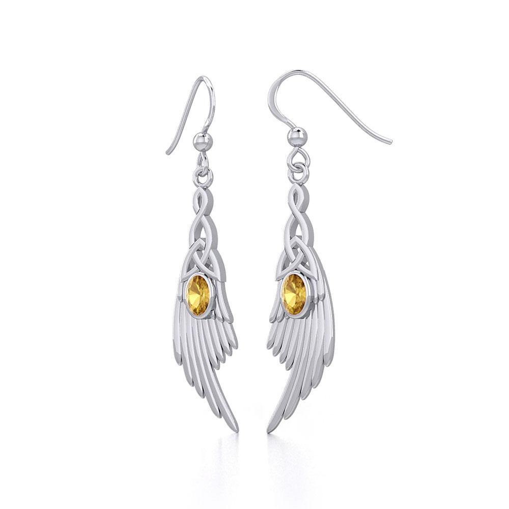 Celtic Knot Angel Wing Silver Earrings with Oval Gemstone TER1927 Earrings