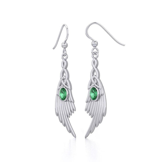Celtic Knot Angel Wing Silver Earrings with Oval Gemstone TER1927 Earrings