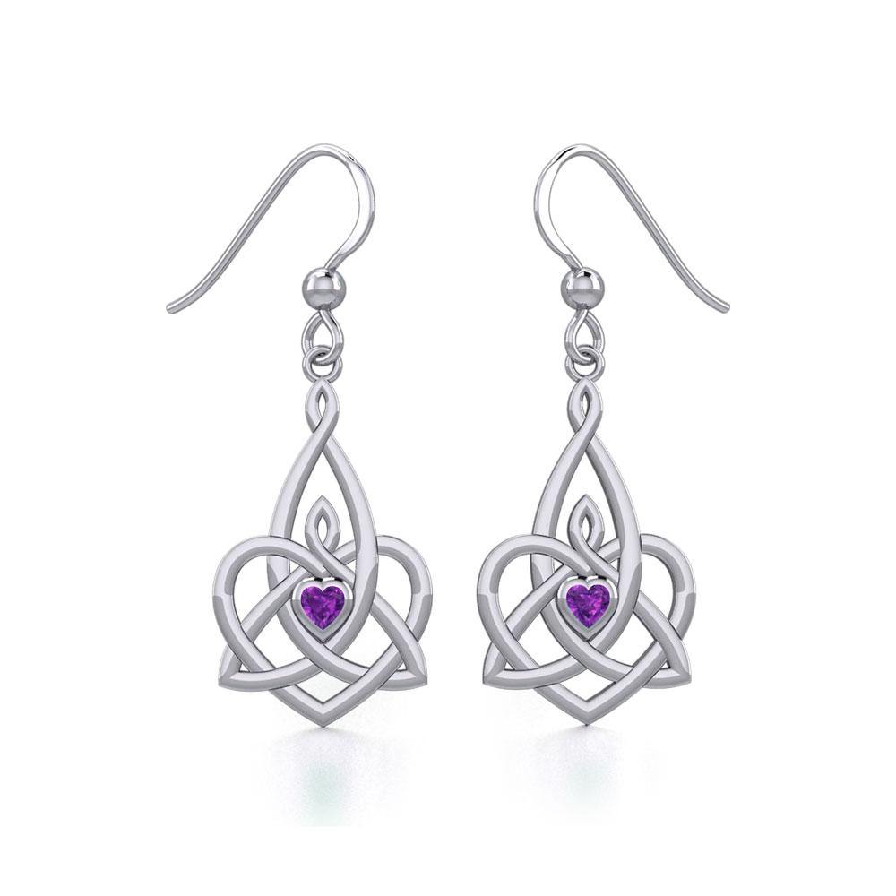 Celtic Motherhood Triquetra or Trinity Heart Silver Earrings With Gem TER1949 - Wholesale Jewelry