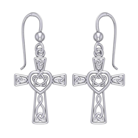 Celtic Knotwork Heart with Cross Silver Earrings TER1969 - peterstone.dropshipping