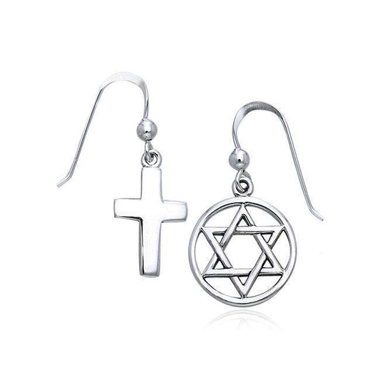 TER203 Cross Star Of David Earrings