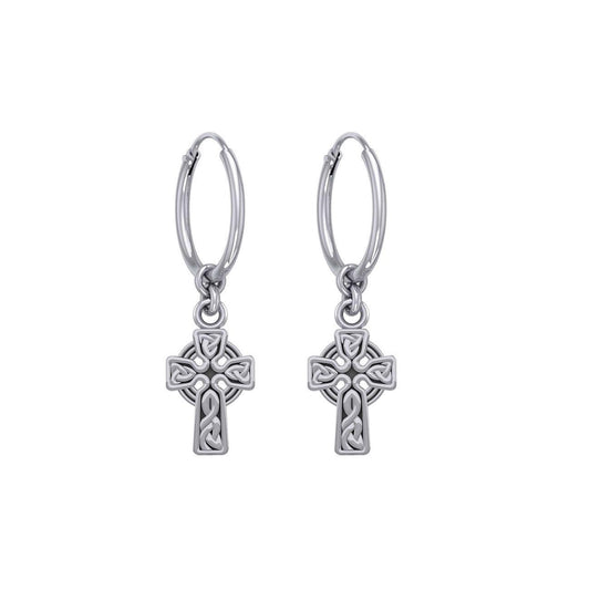 Celtic Knotwork Cross Silver Hoop Earrings TER2061 - peterstone.dropshipping