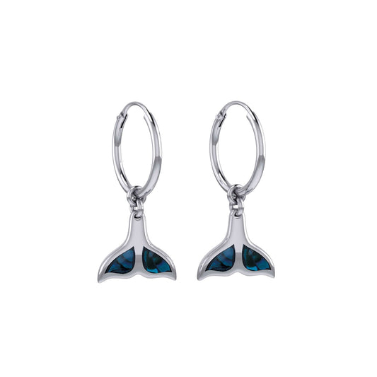 Inlaid Whale Tail Silver Hoop Earrings TER2085