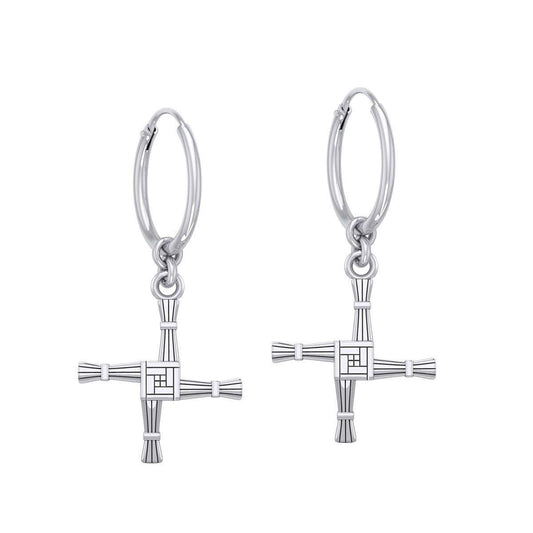 Small Brigids Cross Silver Hoop Earrings TER2106 - peterstone.dropshipping