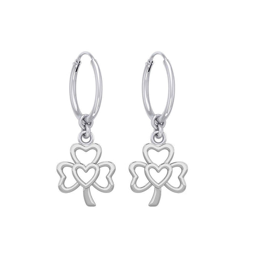 Modern Shamrock with Heart Silver Hoop Earrings TER2109 - peterstone.dropshipping