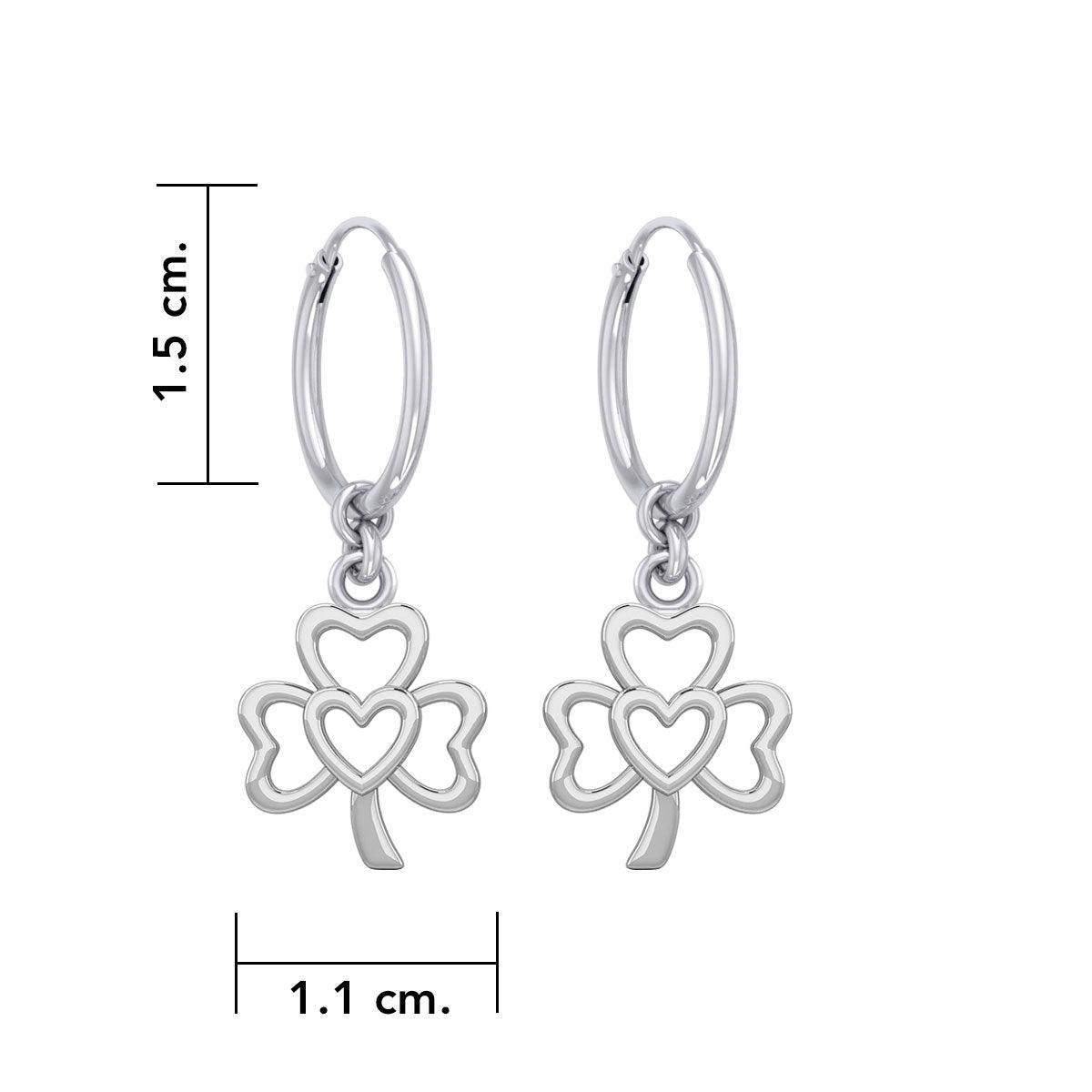 Modern Shamrock with Heart Silver Hoop Earrings TER2109 - peterstone.dropshipping