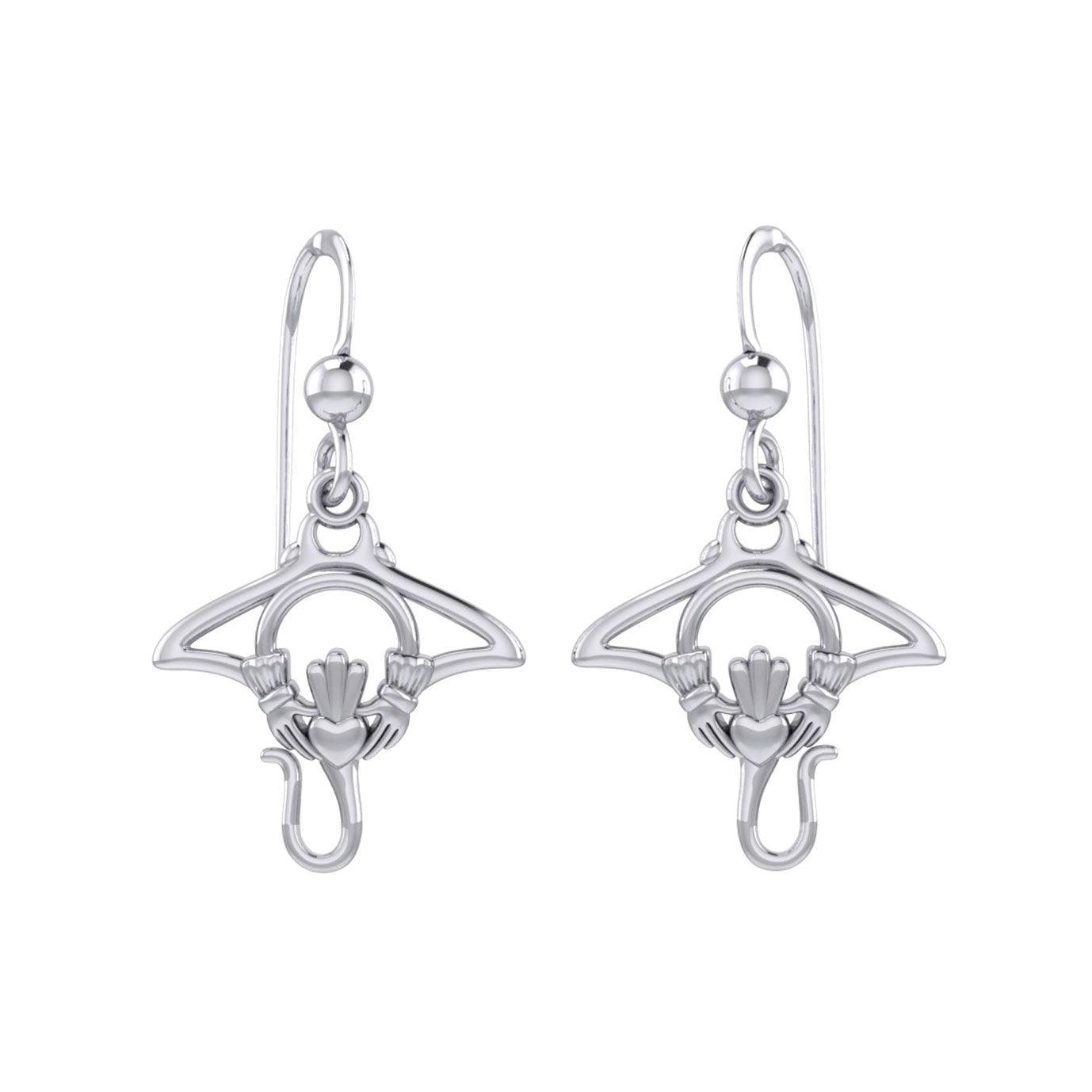 The Manta Ray Silver Earrings with Claddagh Symbol TER2167 - peterstone.dropshipping