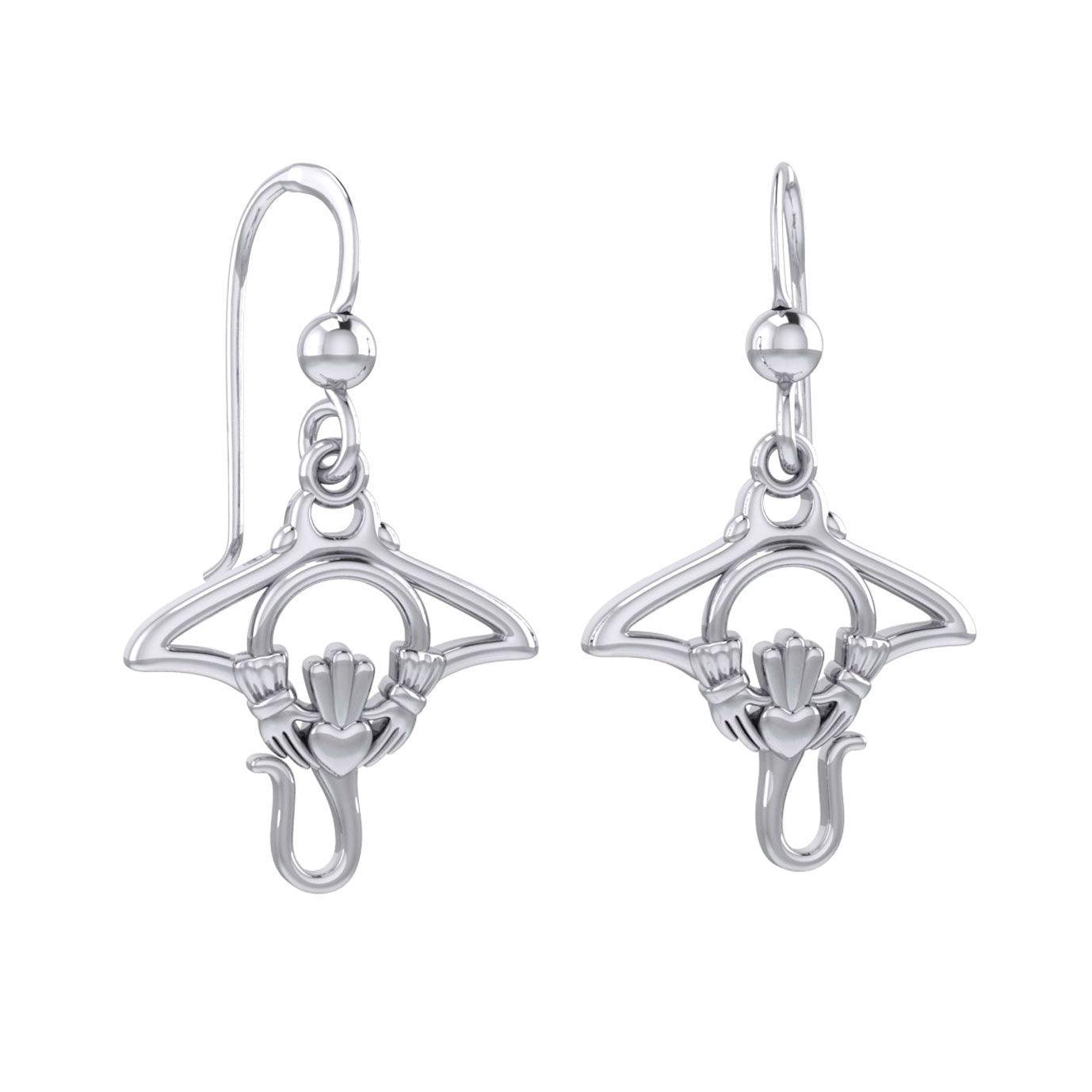 The Manta Ray Silver Earrings with Claddagh Symbol TER2167 - peterstone.dropshipping