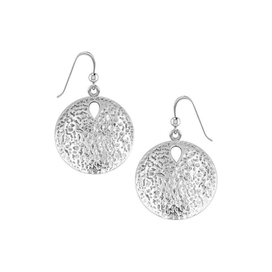 Coastal Charm Sterling Silver Hammer Textured Sand Dollar Earrings by Peter Stone TER2178 - peterstone.dropshipping