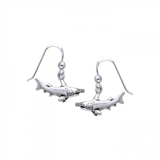 Fierce and courage ~ Sterling Silver Jewelry Hammerhead Shark Hook Earrings TER292 Earrings