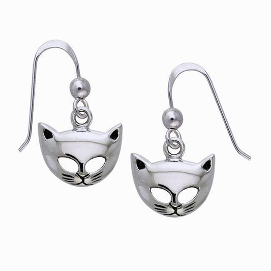 Eternal companion ~ Sterling Silver Cat Mask Hook Earrings TER363 - Wholesale Jewelry
