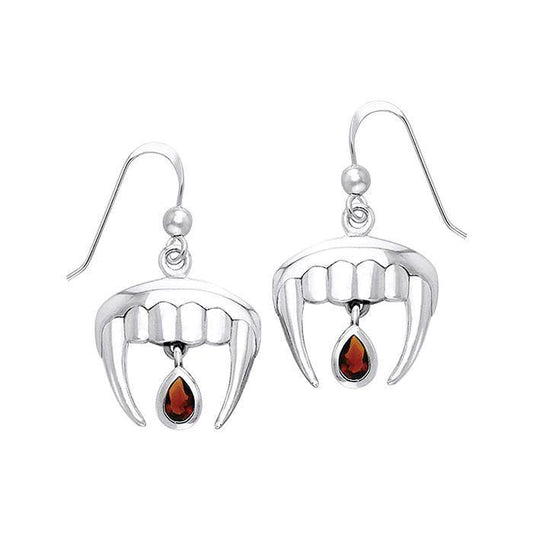 Vampire Teeth with Blood Drops Silver and Gem Earrings TER914