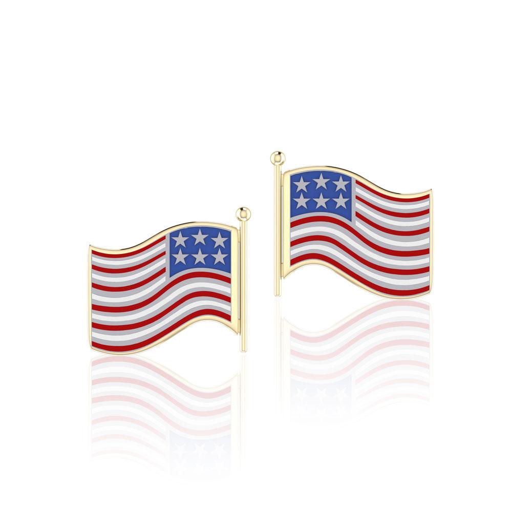 Silver and Gold American Flag with Enamel Post Earrings TEV1149 - Peter Stone Wholesale