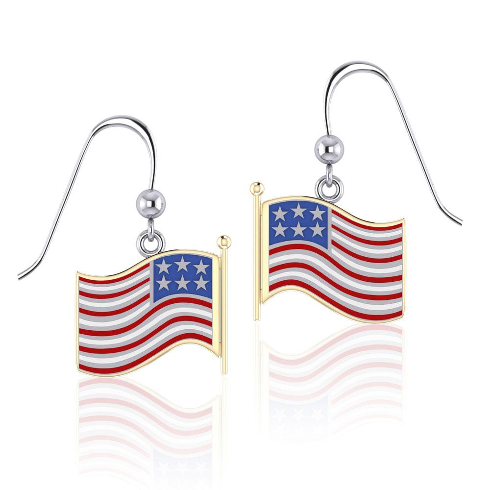 Silver and Gold American Flag with Enamel Earrings TEV1154 - Peter Stone Wholesale