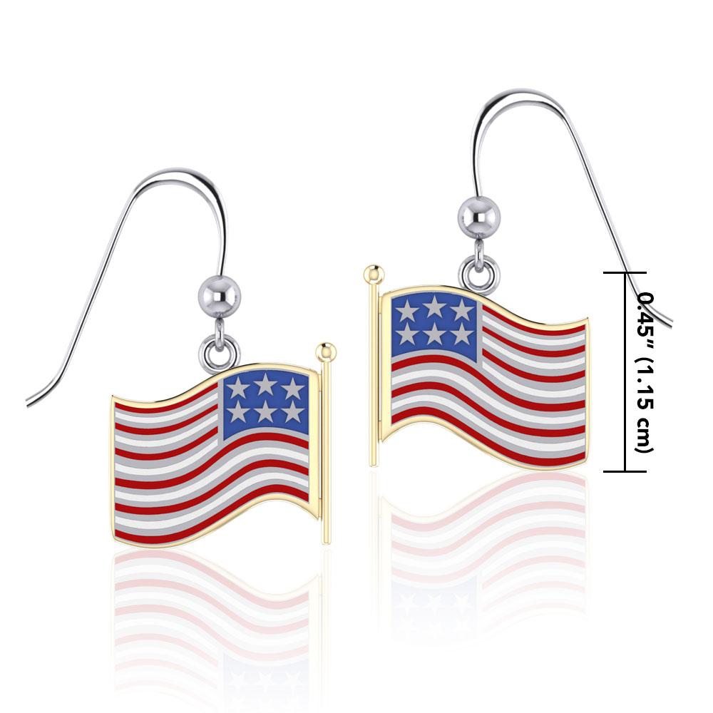 Silver and Gold American Flag with Enamel Earrings TEV1154 - Peter Stone Wholesale