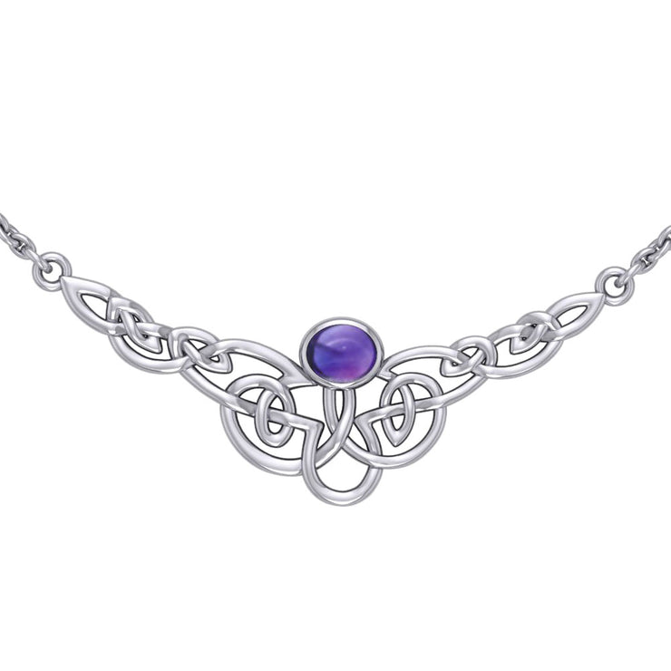 Behold the beauty of the Celtic tradition ~ Celtic Knotwork Sterling Silver Necklace with Gemstone TN019