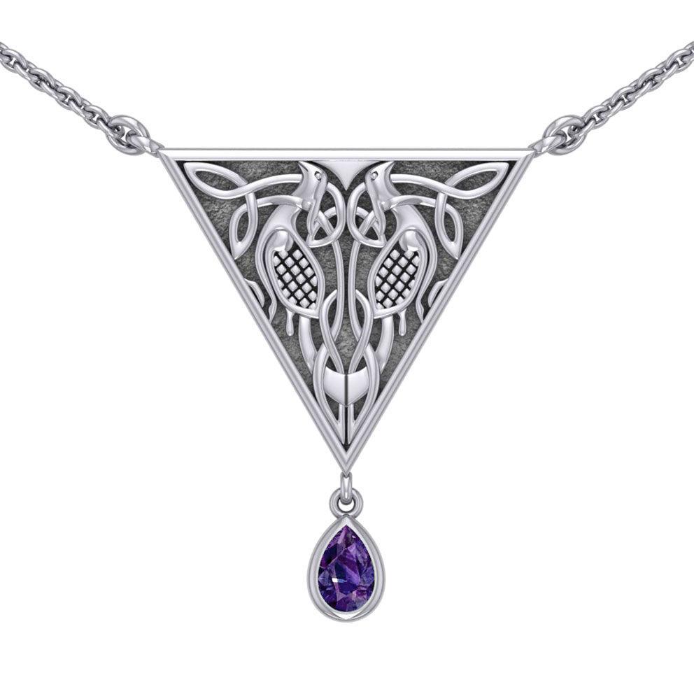 Celtic Knotwork Bird Silver Necklace With Gemstone TN053 - peterstone.dropshipping
