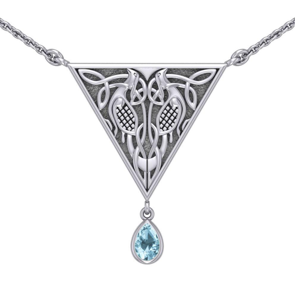 Celtic Knotwork Bird Silver Necklace With Gemstone TN053 - peterstone.dropshipping