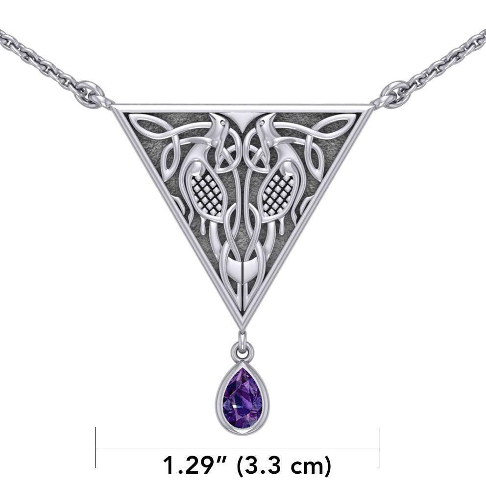 Celtic Knotwork Bird Silver Necklace With Gemstone TN053 - peterstone.dropshipping