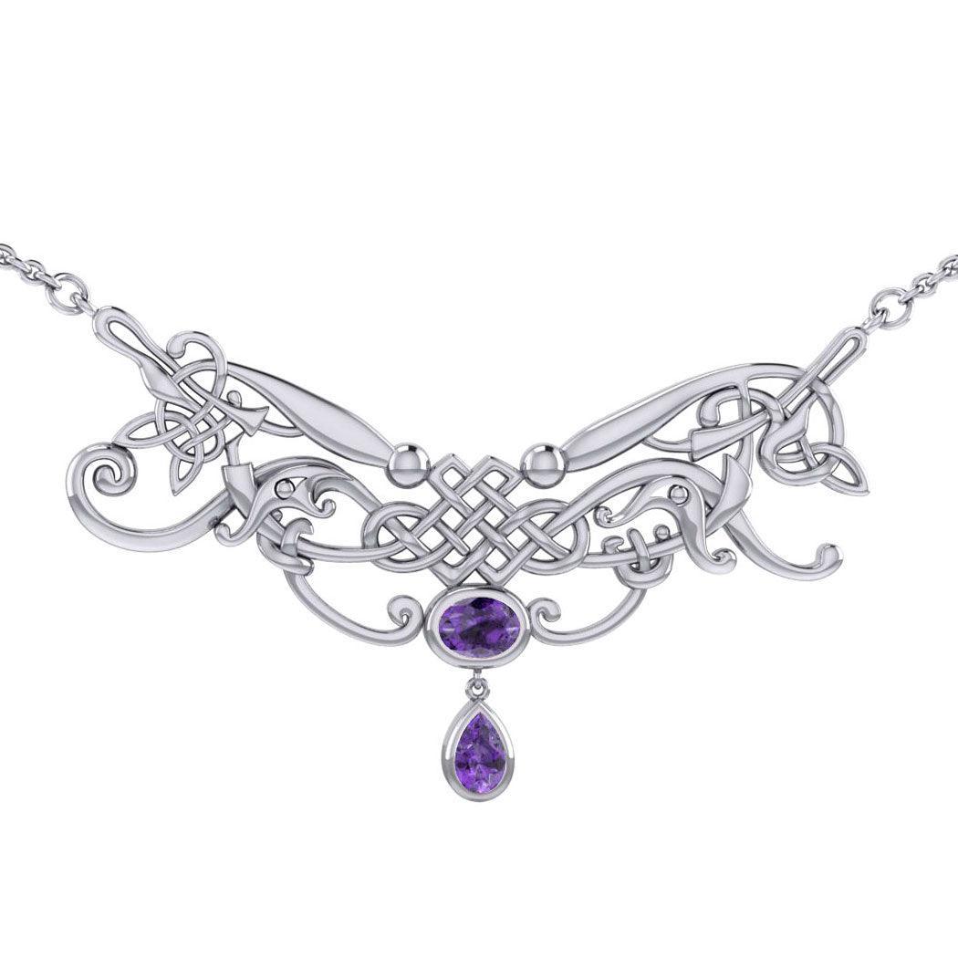 An ancient representation of wonder and endless cycles ~ Celtic Knotwork Sterling Silver Necklace with Gemstone TN054 - peterstone.dropshipping