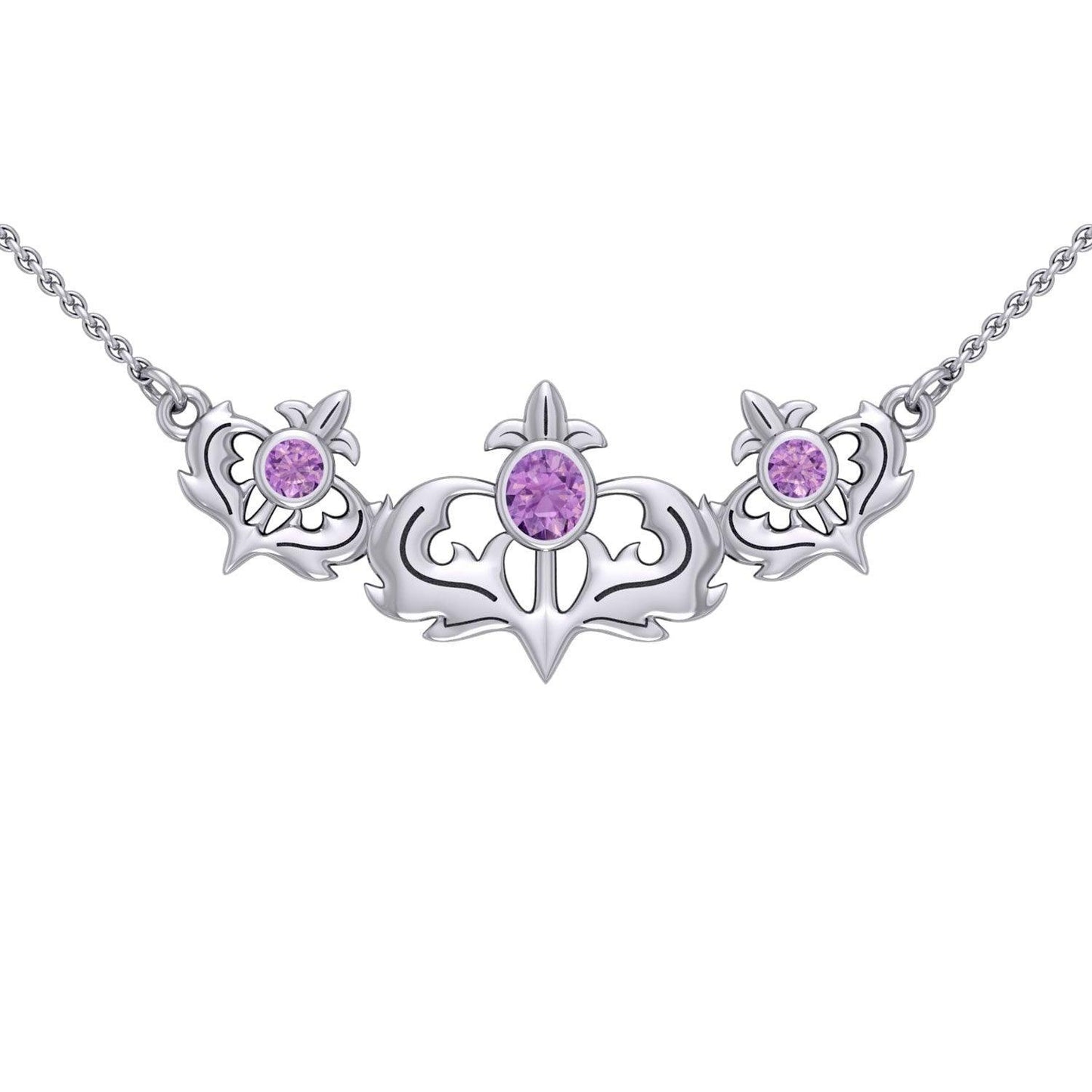 Even flourishing from within ~ Sterling Silver Jewelry Scottish Thistle Necklace with Shimmering Gemstone TN118 - peterstone.dropshipping
