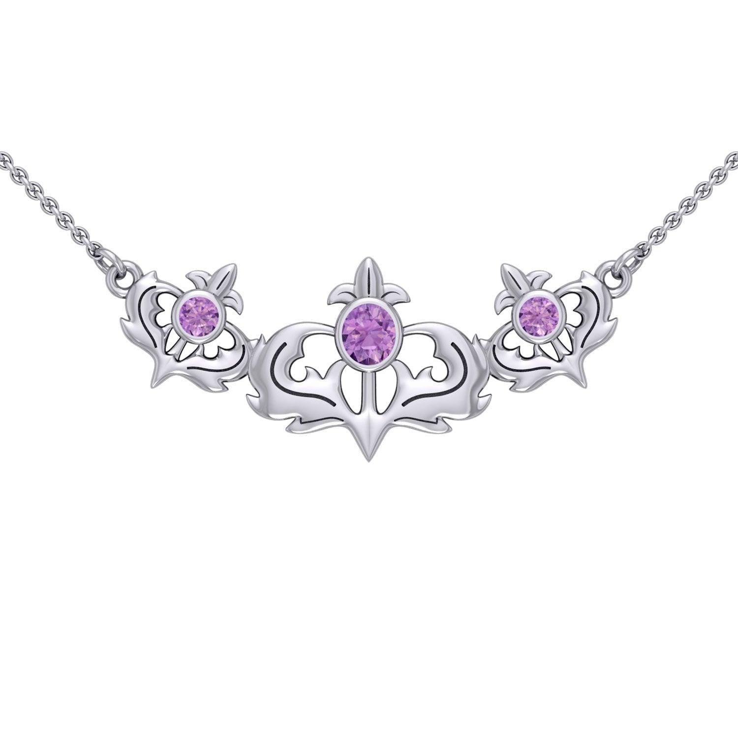 Even flourishing from within ~ Sterling Silver Jewelry Scottish Thistle Necklace with Shimmering Gemstone TN118 - peterstone.dropshipping