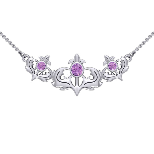 Even flourishing from within ~ Sterling Silver Jewelry Scottish Thistle Necklace with Shimmering Gemstone TN118