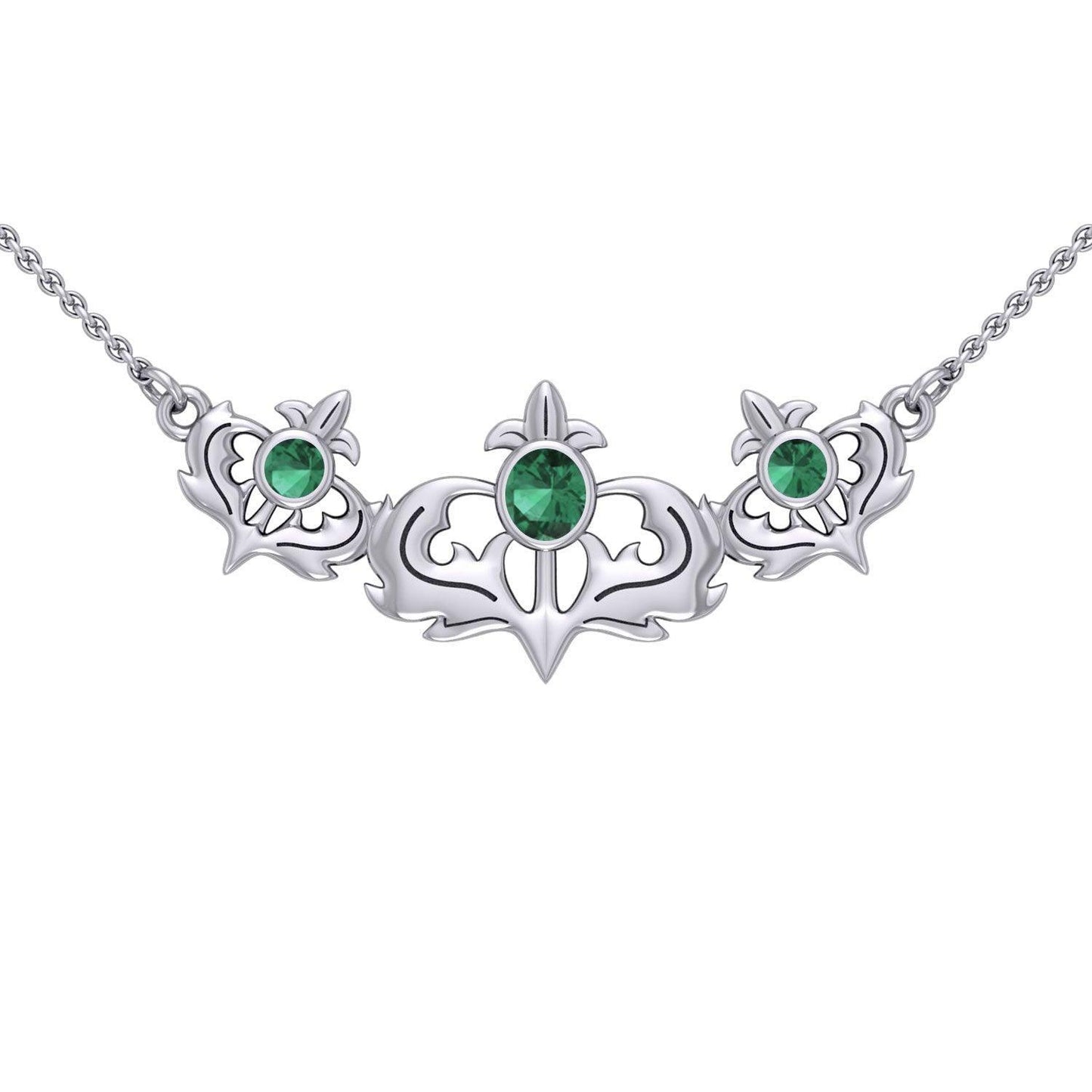 Even flourishing from within ~ Sterling Silver Jewelry Scottish Thistle Necklace with Shimmering Gemstone TN118 - peterstone.dropshipping
