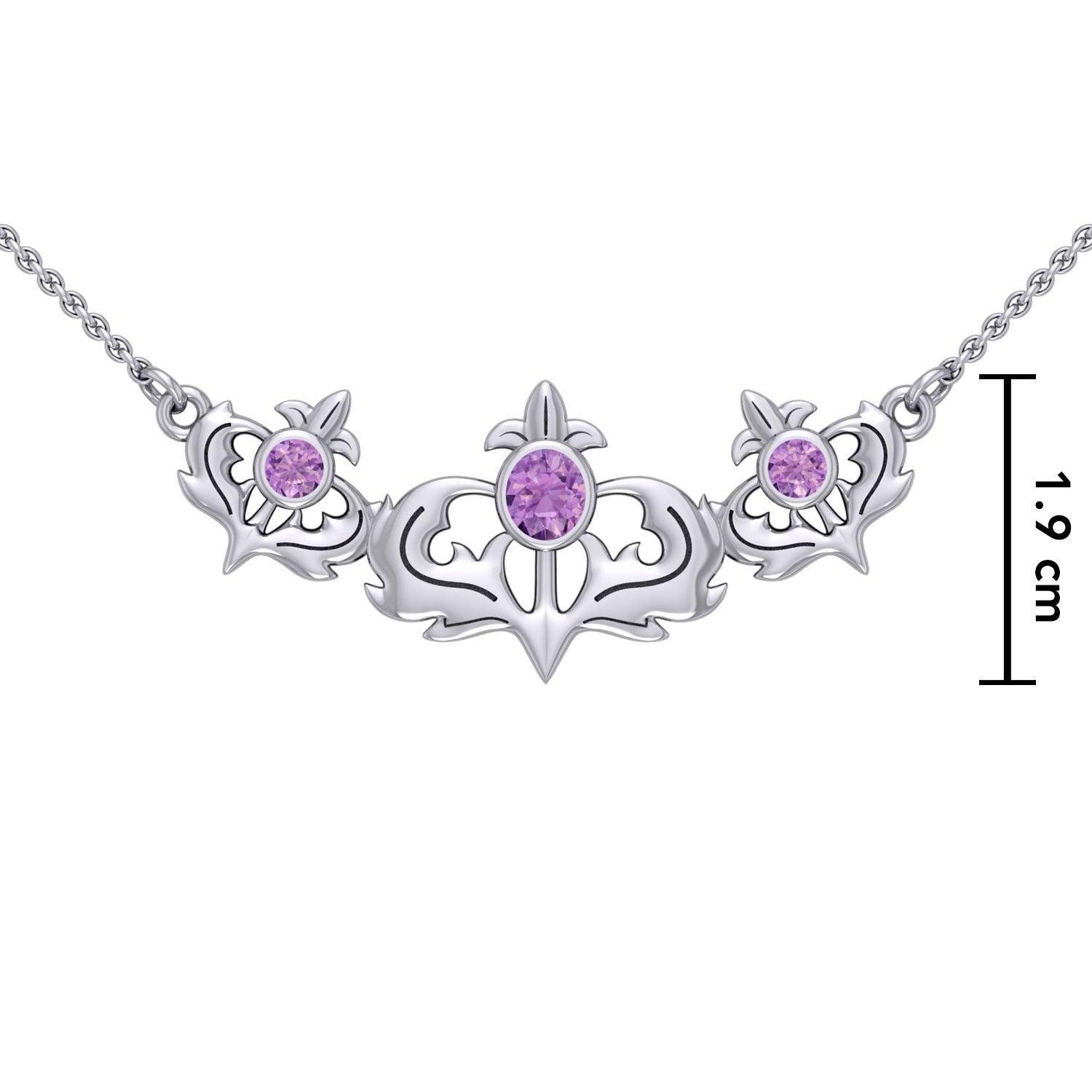 Even flourishing from within ~ Sterling Silver Jewelry Scottish Thistle Necklace with Shimmering Gemstone TN118 - peterstone.dropshipping