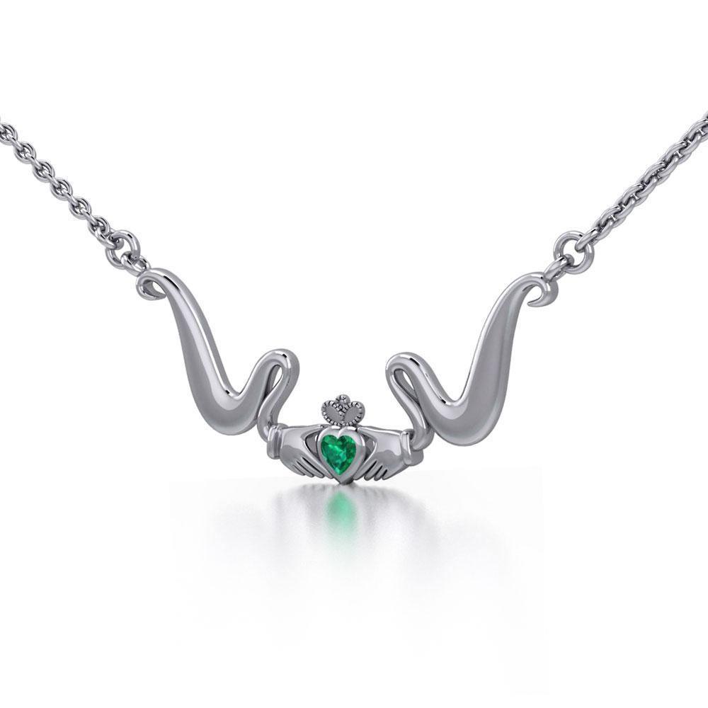 Irish Claddagh with Gem Silver Necklace TN186 Necklace
