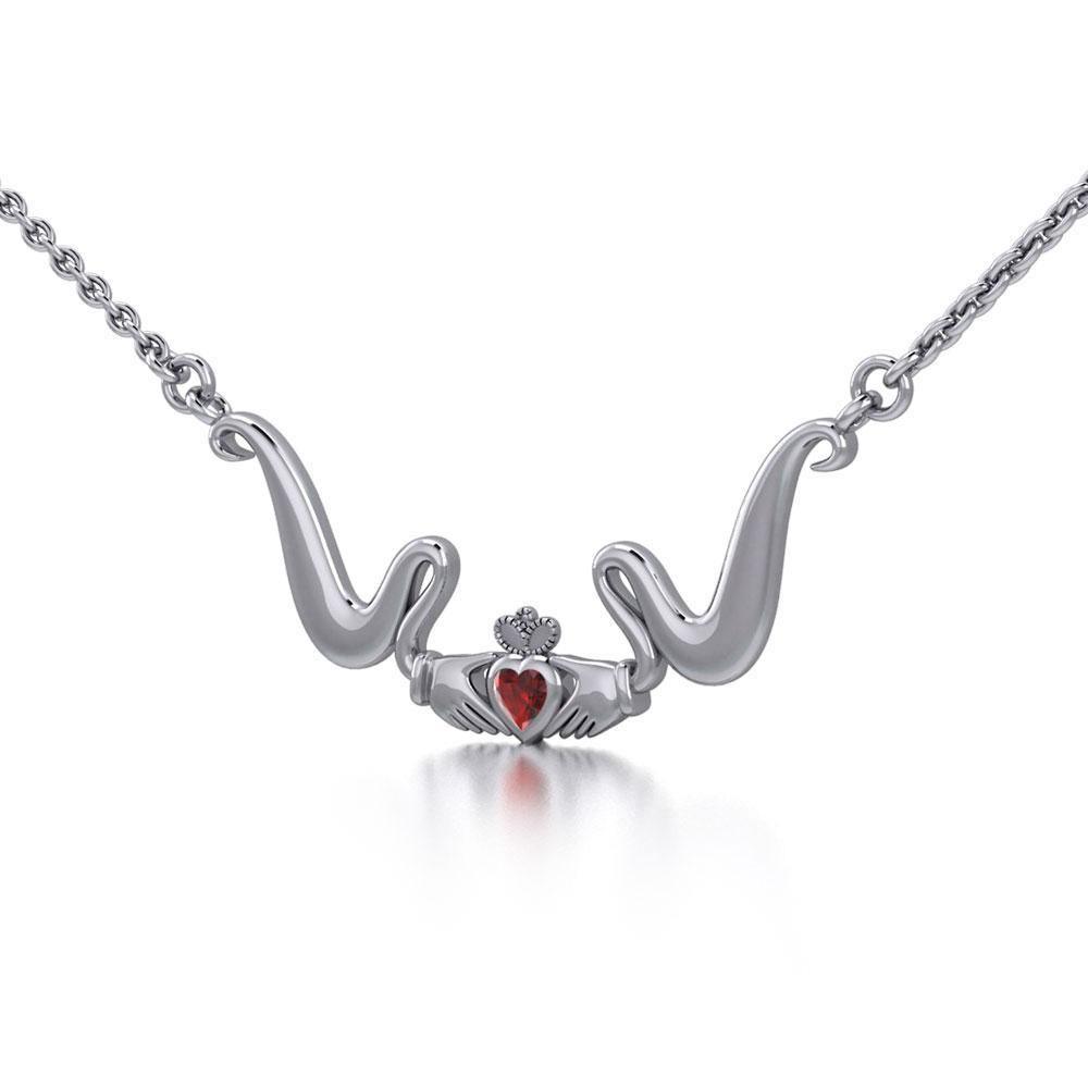 Irish Claddagh with Gem Silver Necklace TN186 Necklace