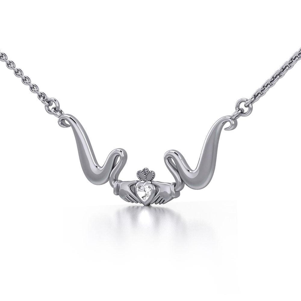 Irish Claddagh with Gem Silver Necklace TN186 Necklace
