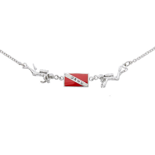 Oahu Island Dive Flag and Dive Equipment Silver Necklace TN244